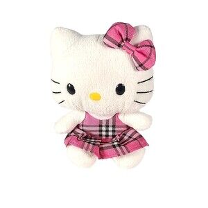Sanrio TY Beanie Babies Hello Kitty 2012 Pink & Black Tartan Plaid School Dress